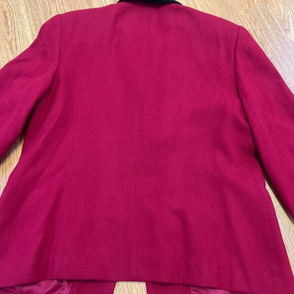 Talbots Women’s Size 12P Red Black Velvet Wool Button Front Blazer Jacket - Picture 2 of 8